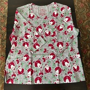 Festive Santa Print 3/4 Sleeve Top V-Neck
